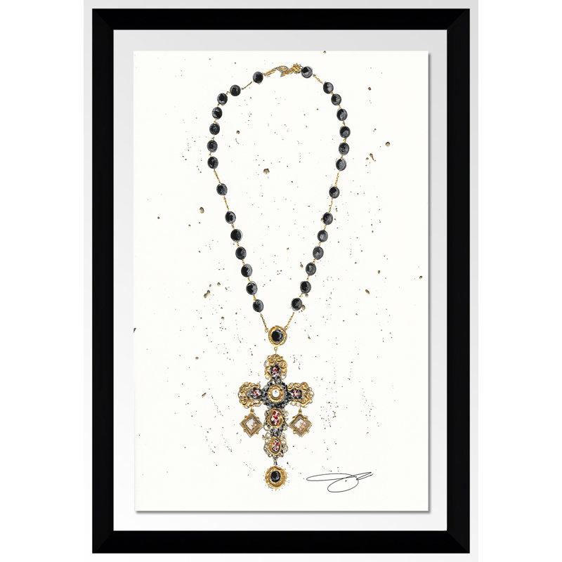 Cross My Heart - impression d'art graphique, Cadre noir, H 27,5 po x l 21,5 po x P 0,75 po