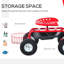Chariot de jardin Outsunny, scooter roulant avec siège pivotant et réglable, plateau à outils, panier-seau, rouge et noir