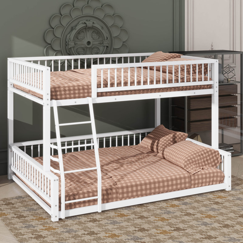 Grand lit convertible grand avec rails de sécurité et échelle, taille double sur le dessus, Blanc, Double TG sur grand