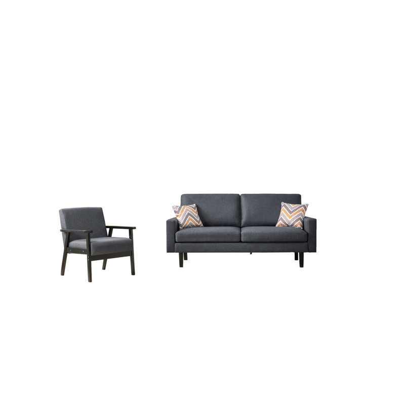 Ensemble de canapé et chaise en lin Maryum Rustic Refinement, 100 % lin gris foncé, Noir