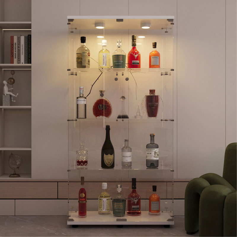 Tempered Glass Display Cabinet,Wine Cabinet,Storage Cabinet,File Cabinet,With A Variety Of Colors Of Pat Lights,Door Locks,Adjustable Floor Feet Suitable For Uneven Ground,Can Be Placed Anywhere