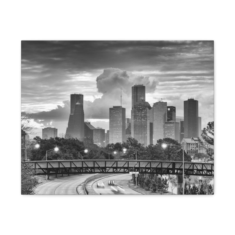 Toile en noir et blanc de Houston, paysage urbain époustouflant à couper le souffle, H 12 po x l 18 po