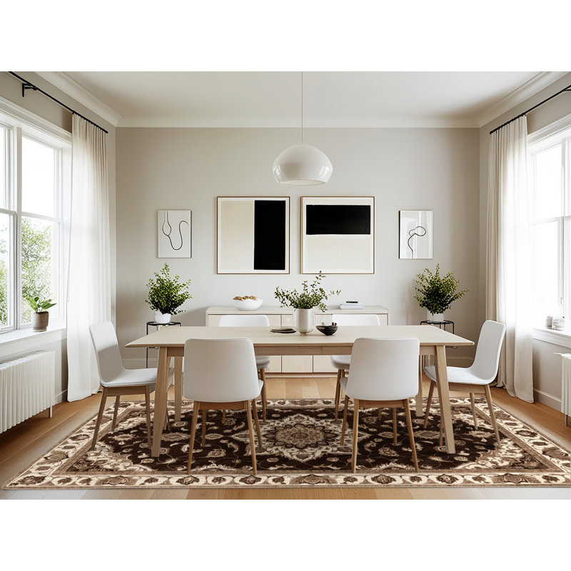 Machine Washable Tabriz Brown Area Rug, Rectangle 7' x 10'