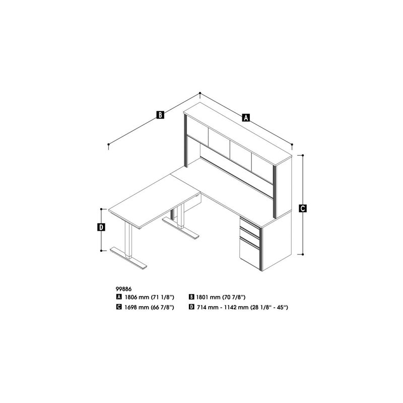 Operle Adjustable L-Shaped Standing Desk, White Chocolate & Antigua