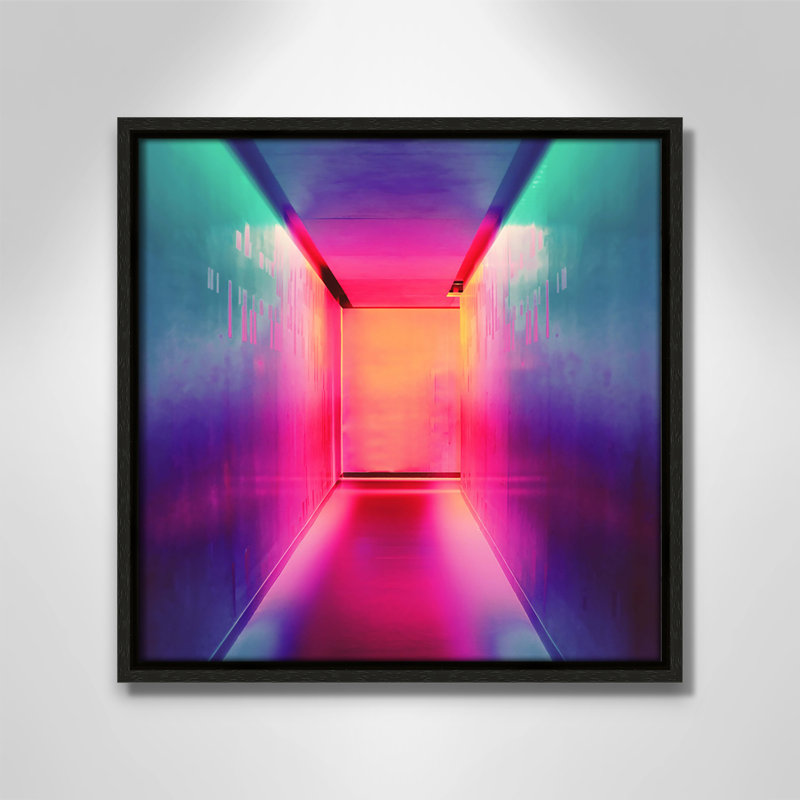 «Neon Wonderland I» par Efe Kurnaz, Cadre flottant espresso, H 13,5 po x l 13,5 po x P 2 po