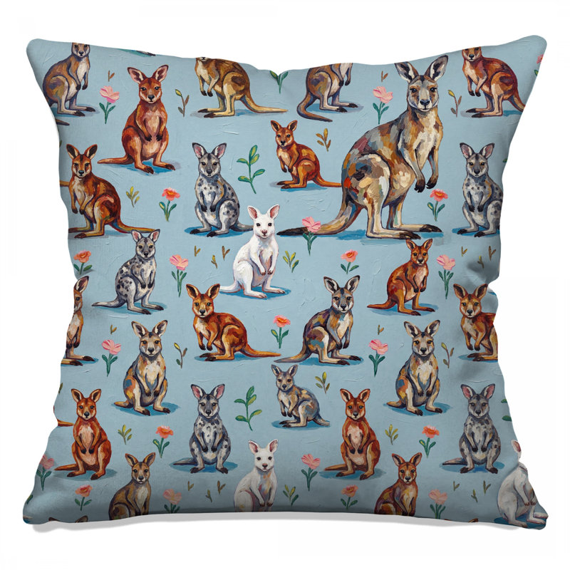 Coussins Kangaroo Floral Illustration, 14 x 14 inches