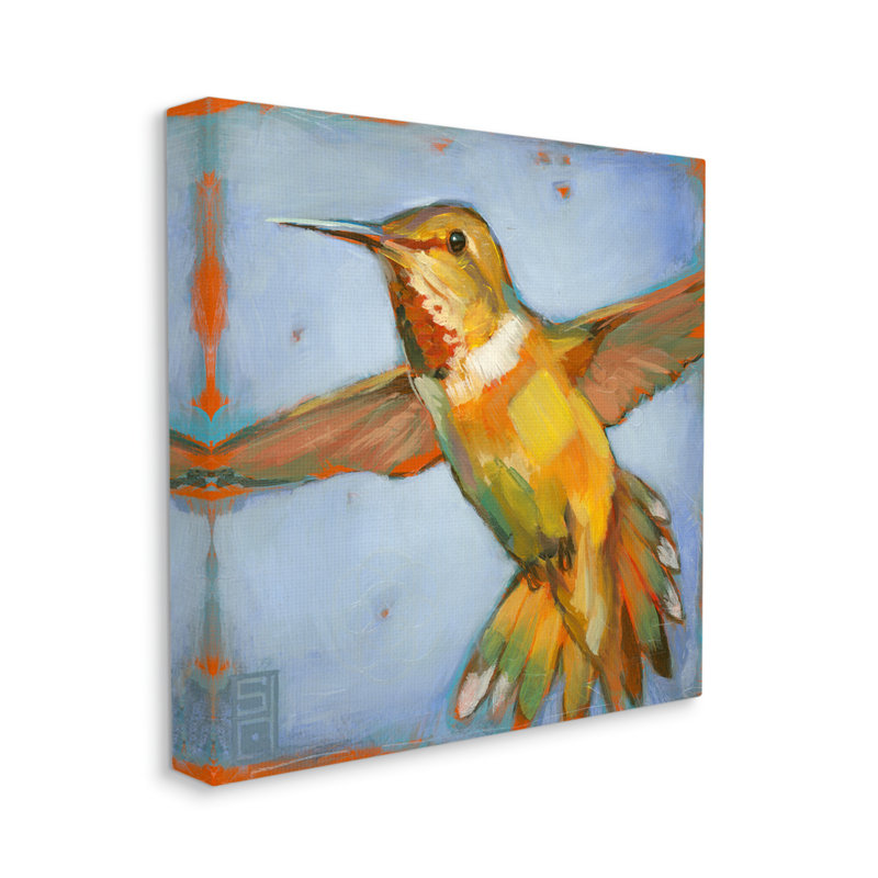 Colibri sur fond bleu par Stacy Daguiar, H 24 po x l 24 po x P 1,5 po