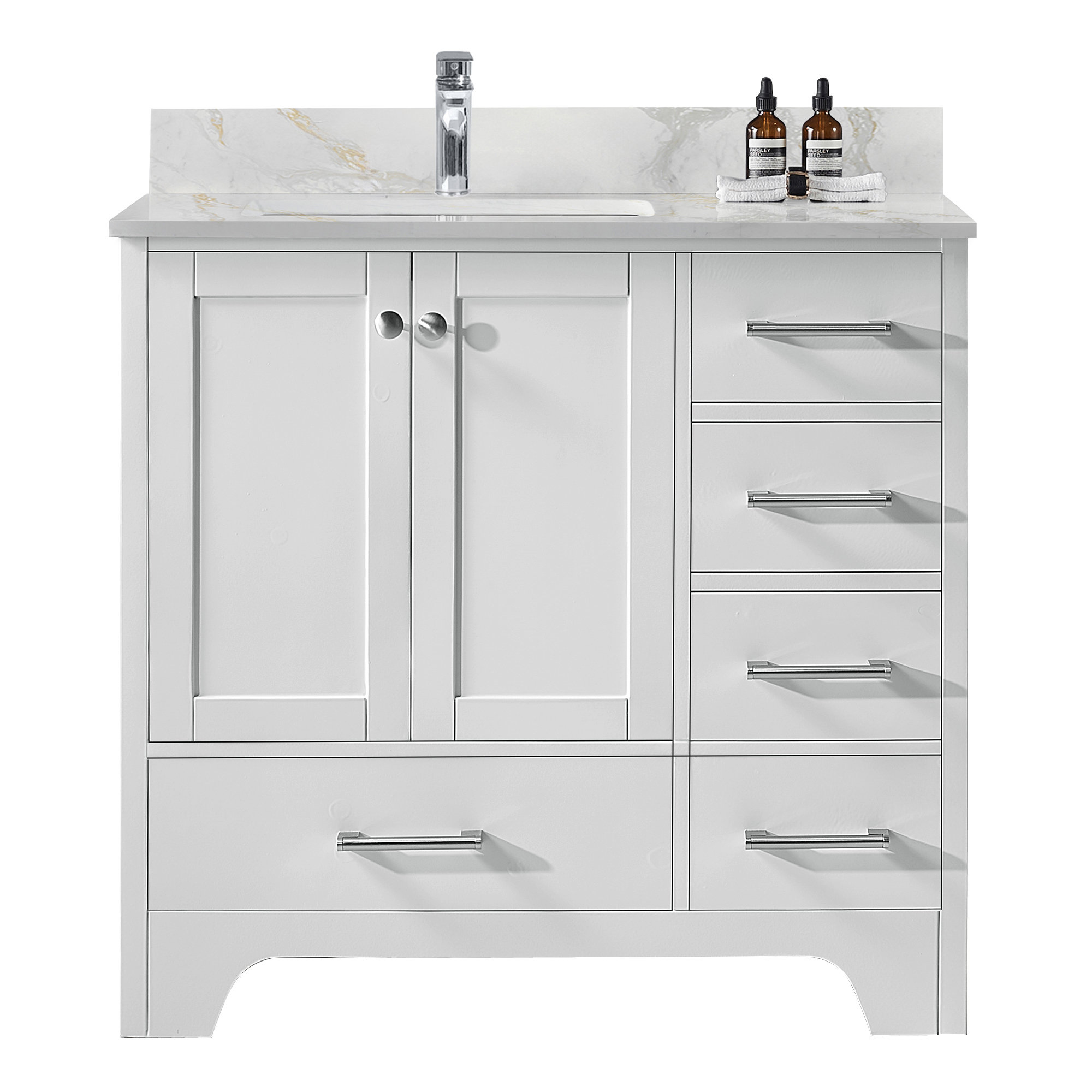 Lark Manor™ Claristine 36 Inch Bath Vanity in Quartz Top 3 Faucet Hole ...