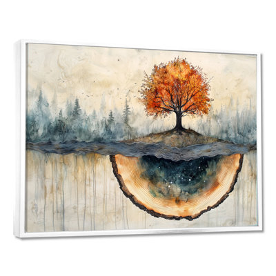 Gratt Autumn Tree On A Wood Slide Landscape - arbre de vie, art mural sur toile