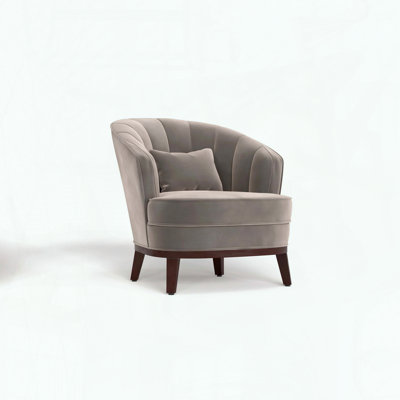 Ava Upholstered Barrel Accent Chair – Grey Velvet‑Like Finish