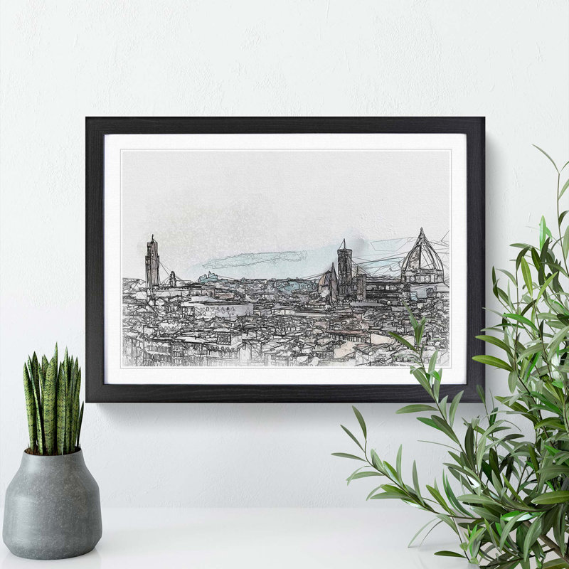 Florence Cathedral & Skyline in Italy in Abstract - Framed Print, Black, 40cm H x 60cm W x 2cm D