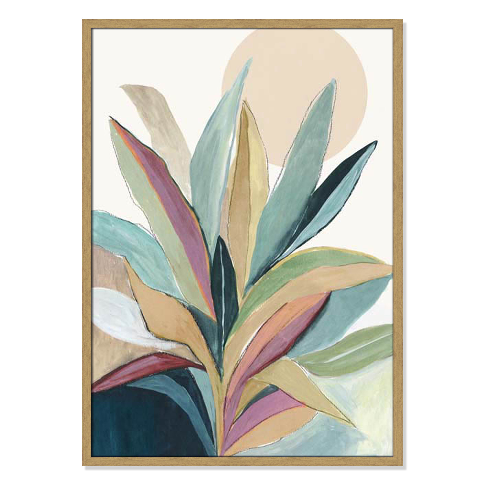Sunny Bright Leaves I by Asia Jensen, Natural Slim Unmatted Picture Framed, 35.5" H x 25.5" W x 0.75" D