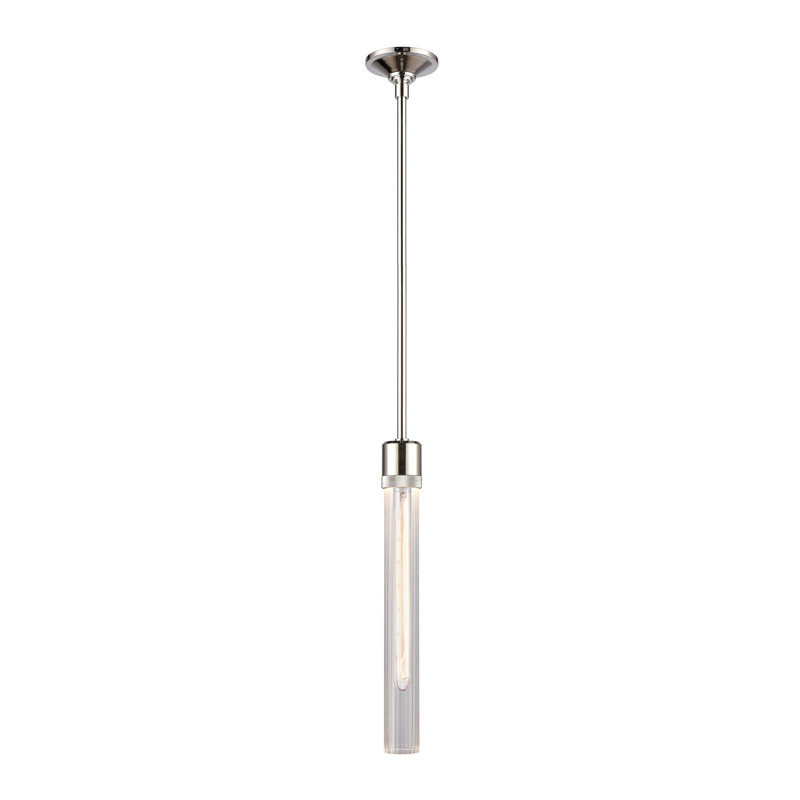 3" E26 Cylindrical Pendant Light, 18" Fluted Glass, 71.13" H x 2.75" W x 2.75" D, Polished Nickel
