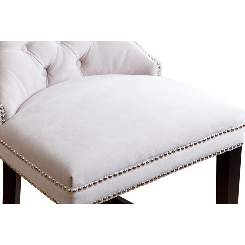Mejia Upholstered Counter Stool with Solid Wood Frame, Cream Velvet