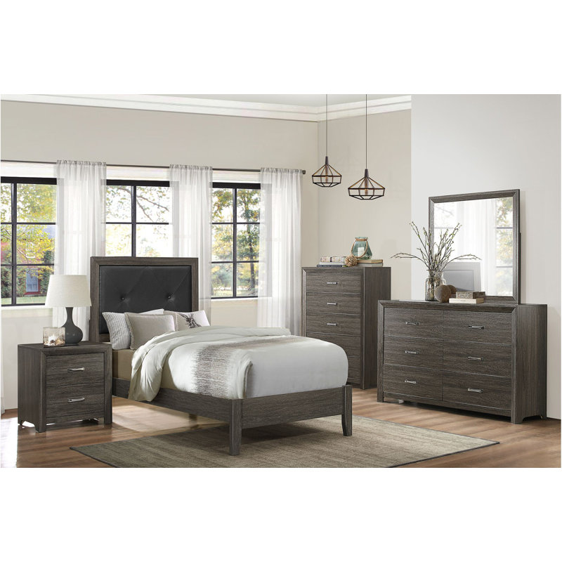 Ensemble de chambre à coucher à panneaux en similicuir Roderigo, Double, Espresso