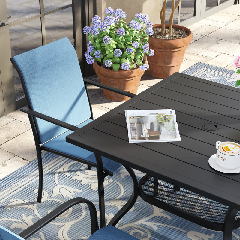 Ensemble de salle à manger de patio pour 4 personnes avec chaises empilables PVC-coated polyester, Blue/Black