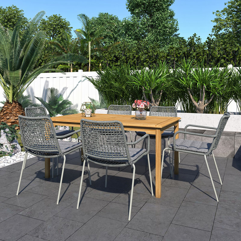 Como 6 - Person Teak Patio Dining Set with Rectangular Table