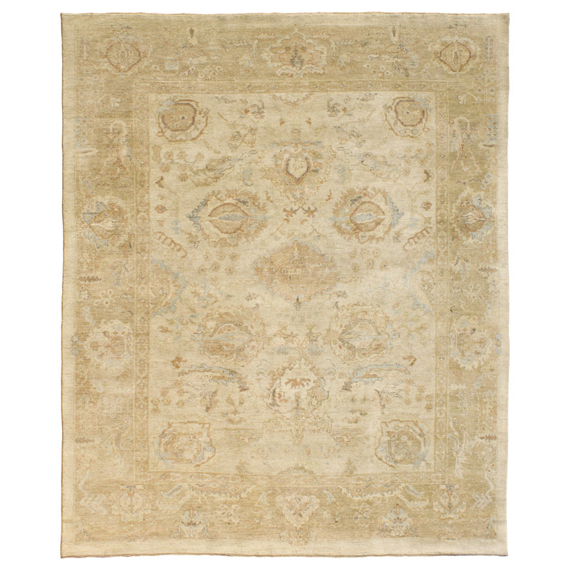 Wool Ikat Area Rug in Ivory, Rectangle 10' x 14'