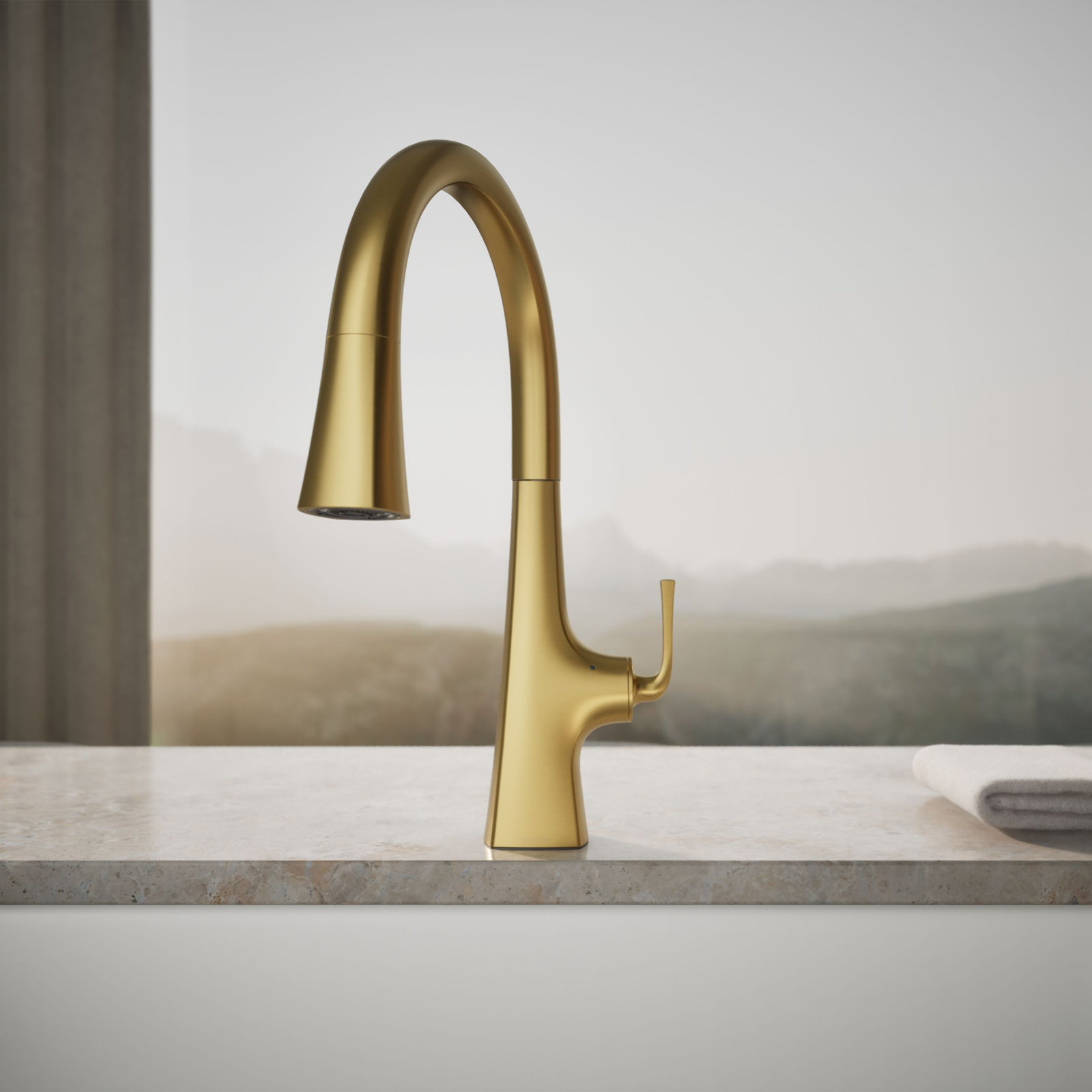 Graze Smart Touchless Pull-Down Faucet, Vibrant Brushed Moderne Brass