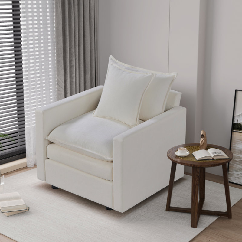 Fauteuil de lecture en tissu Chenille, Blanc