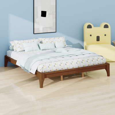 Solid Dry Bamboo Wood Platform Bed Frame, With Wood Slat Support