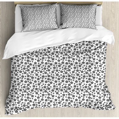 Ambesonne Black and White Duvet Cover Set, Monochrome Daisy, Charcoal Grey -  nev_111588_queen