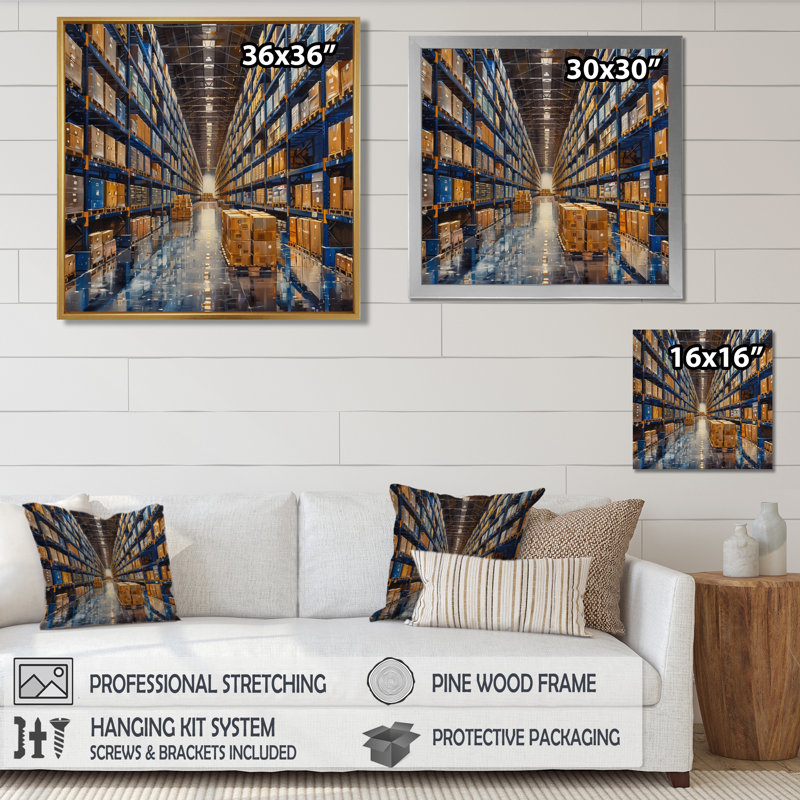 «Blue Warehouse», H 16 po x l 16 po, Toile tendue