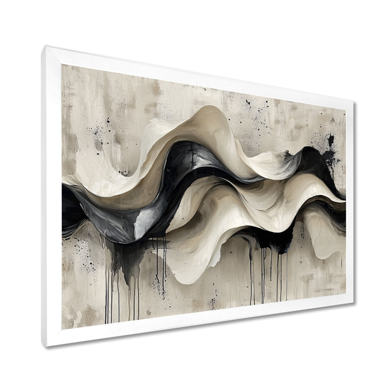 Art mural mural "Vagues modernes abstraites", H 12 po x l 20 po, Avec cadre, Blanc