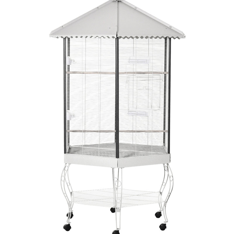Volière 77 po, spacieuse avec rangement, cage en acier, rangement pratique pour oiseaux,