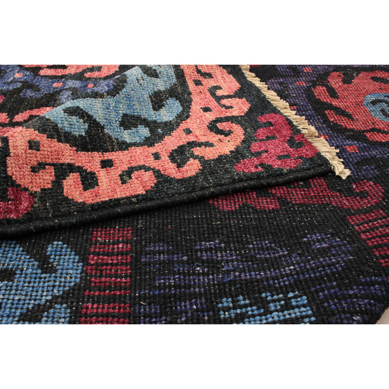 Tapis unique en laine noué à la main rose / bleu 6 pi 2 po x 9 pi années 2010 Quindarius