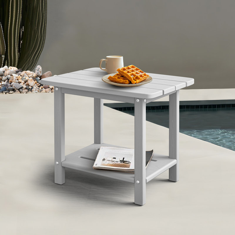 HDPE Adirondack 2-Tier End Table – Weatherproof & Durable Outdoor Side Table for Patio, Poolside, and Lawn, White