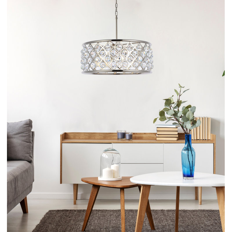 Lustree tambour 6 lumières unique Swinney, Transparent, Limpide, Nickel poli