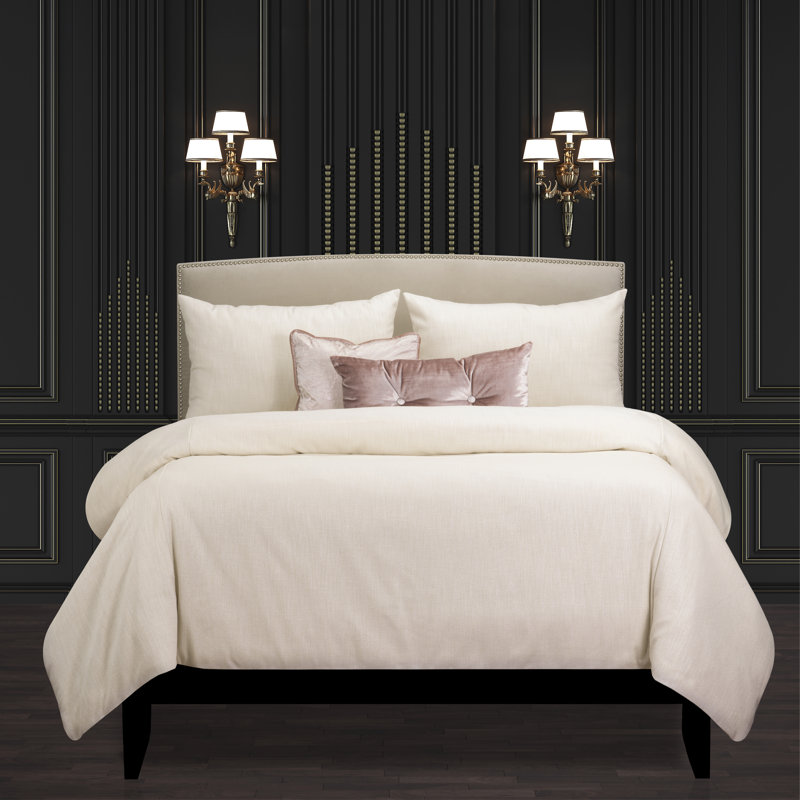 Lumiere Shimmer Luxury Duvet Cover & Insert Set, Queen Duvet Cover + 2 Throw Pillows + 2 Shams, Cream