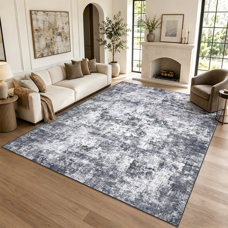 Tapis abstrait lavable pour bureau personnel, Rectangle 10' x 13', Gray