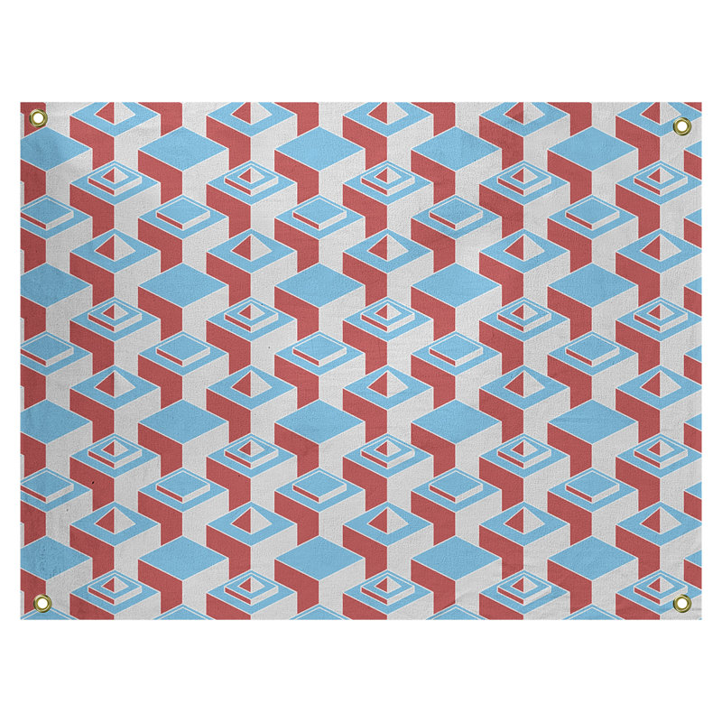 Tapisserie, H 50 po x l 59 po, Bleu sarcelle / rouge