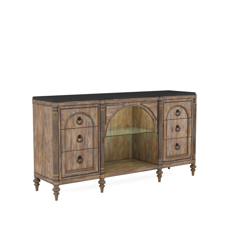 Architrave Neoclassical 74.75'' Almond Pine Sideboard with Black Marble Top