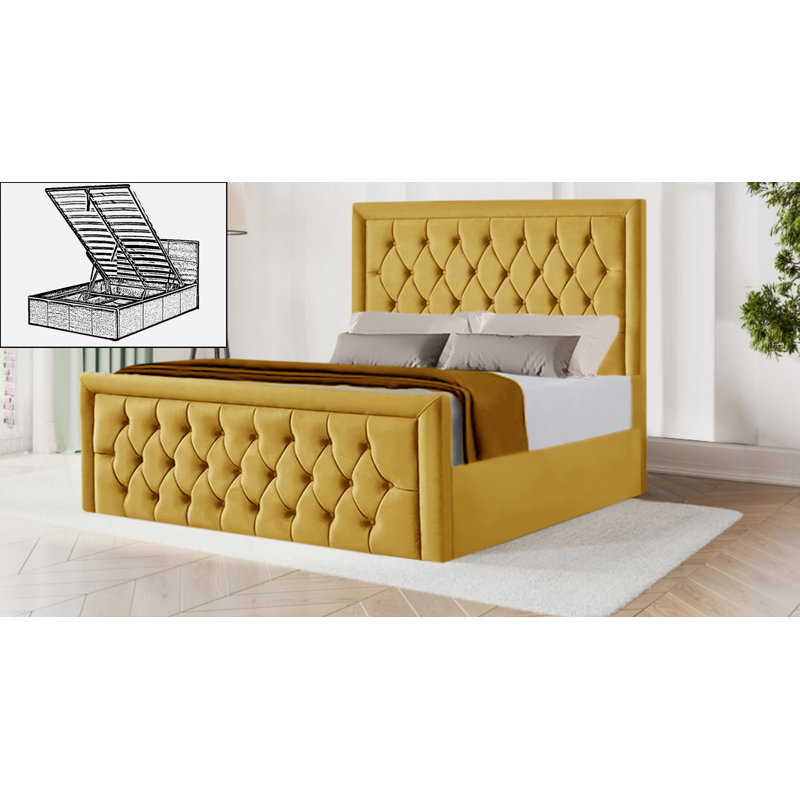 Dimartino Upholstered Ottoman Storage Bed, Yellow Mustard, Double (4'6)