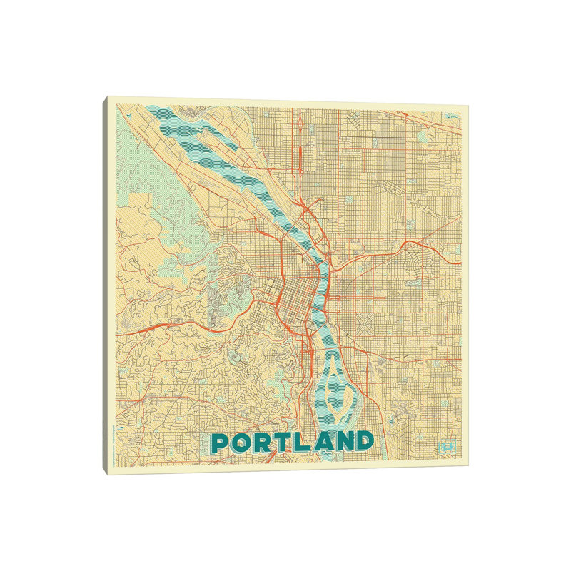 Portland Retro Urban Blueprint Map by Hubert Roguski - Wrapped Canvas Print, 66.04 cm H x 66.04 cm W x 1.91 cm D