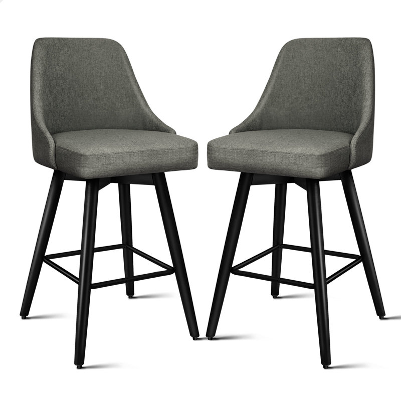 Swivel Upholstered Bar Stool with Steel Frame, Dark Grey/Black