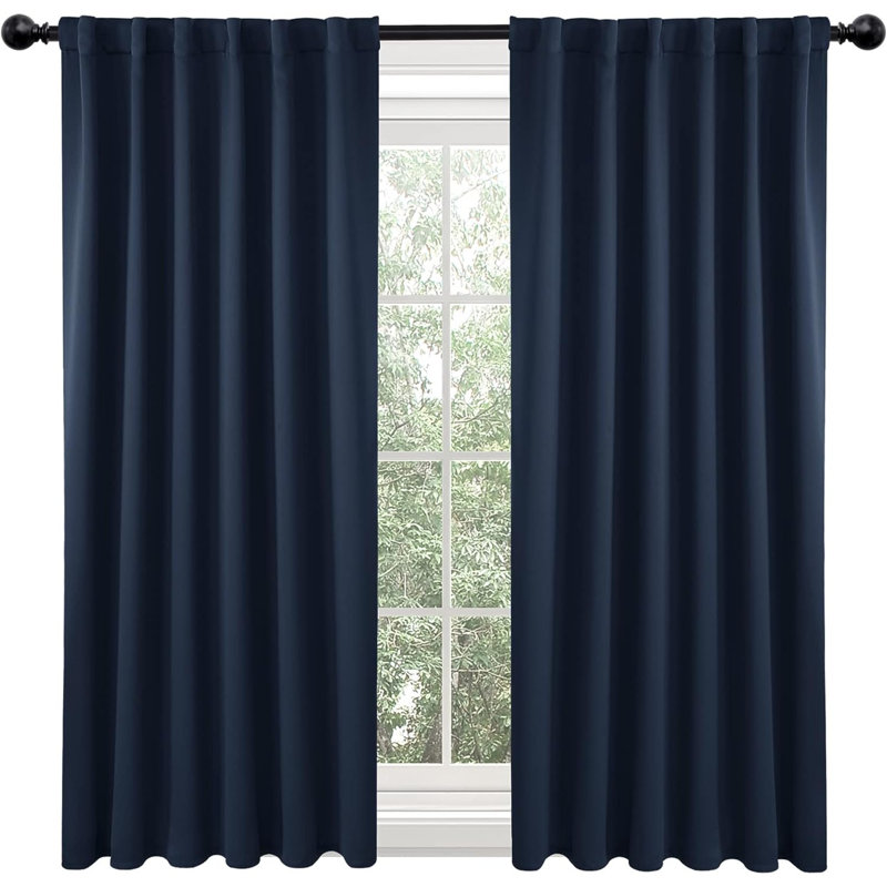 Rideaux occultants noirs pour la chambre à coucher - (42 x 63 pouces, 2 panneaux, noir), passe-tringle obscurcissant et rideaux à passants