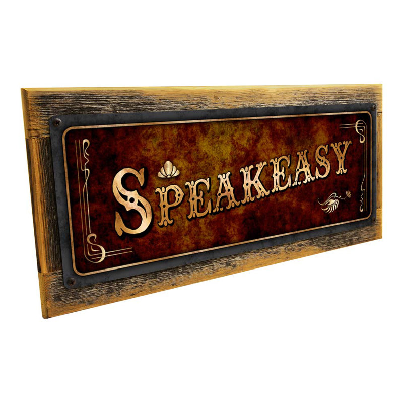 Speakeasy - Art textuel sur métal sans cadre, Cadre brun, H 13 po x l 32,5 po x P 0,75 po