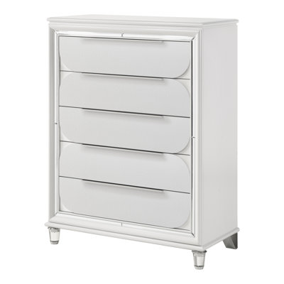 Commode 5 tiroirs Mistey en blanc perle
