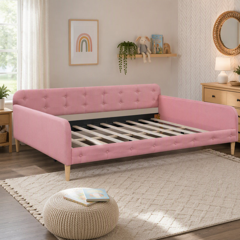 Lit de jour rembourré pleine grandeur de style moderne, Rose