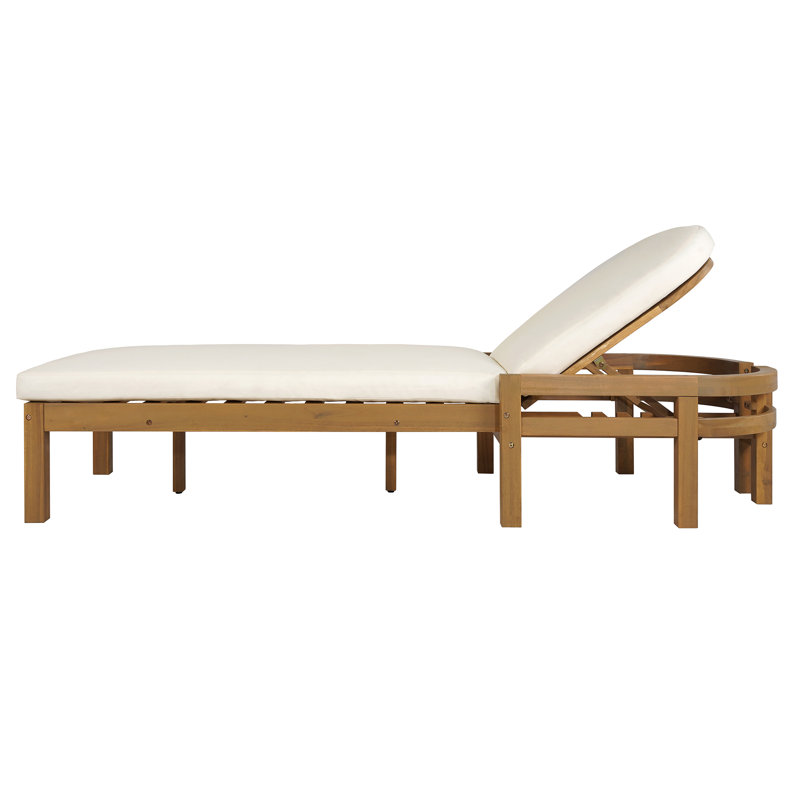 Outdoor Chaise Lounge Set of 2, Premium Acacia Wood Patio Recliner with Arched Backrest, 5-Position Adjustable Backrest, Outdoor Lounge Chair