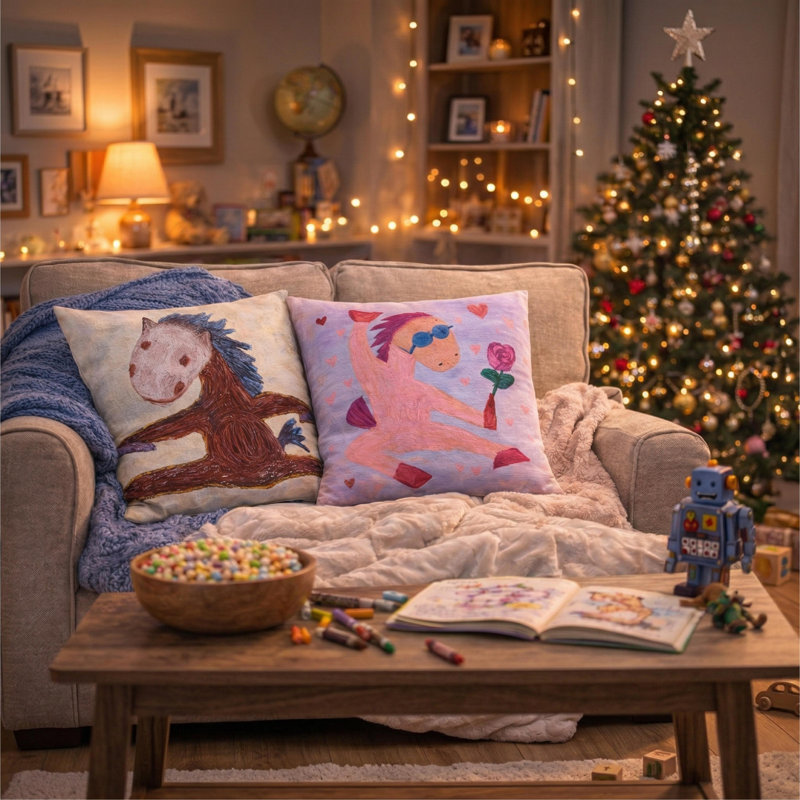 Housse de coussin carré en velours Pony Lisi, Poney divisé