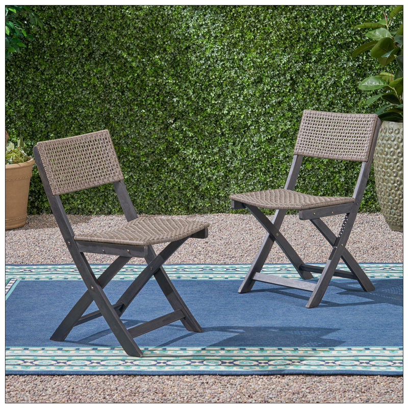 Chaise bistro Hillside, ensemble de 2, conception en osier pliable pour le confort et le style extérieurs, Gris