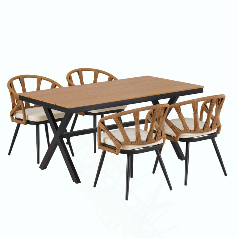 Ensemble contemporain d'extérieur avec chaises en rotin PE et table en bois plastique, convient aux jardins et aux pelouses
