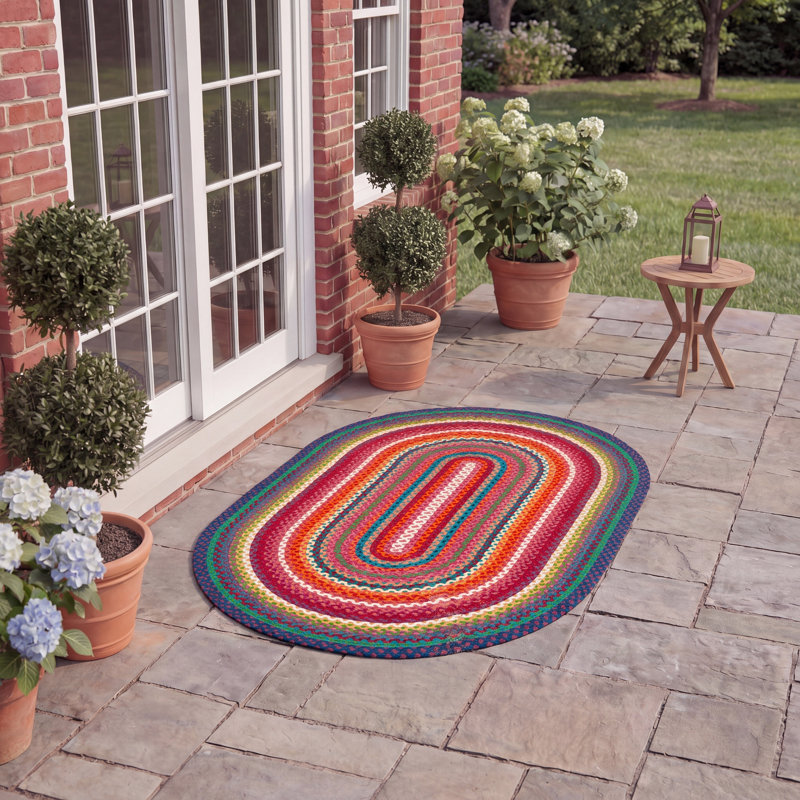 Tapis d'intérieur / extérieur géométrique tissé à la main Paulina, Ovale 3 pi x 5 pi