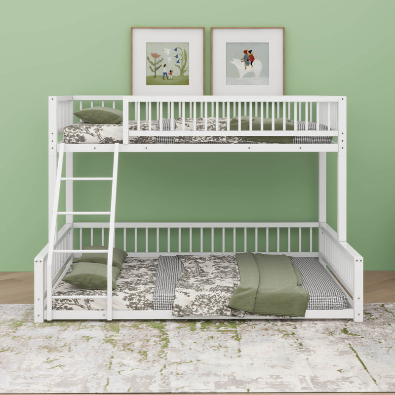 Twin XL Over Queen Bunk Beds With Ladder & Guardrails, White