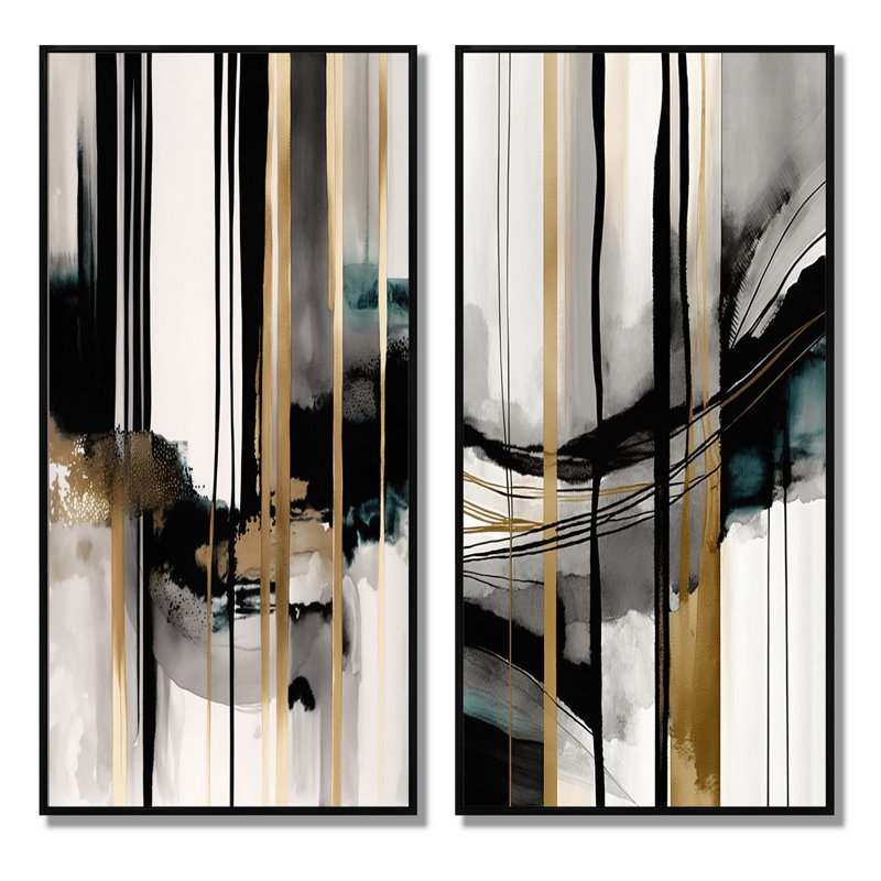 «Abstract Transitional Shapes», 2 pièces sur toile, Cadre noir, H 32 po x l 32 po